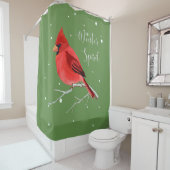 冬の精神の赤く基本的なクリスマスの鳥 シャワーカーテン (インサイチュ)