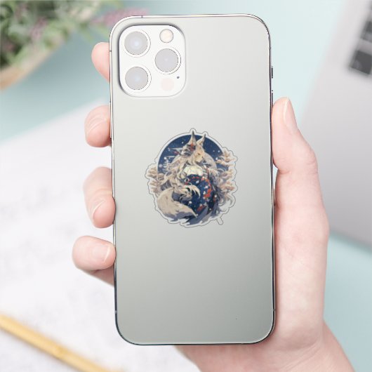 冬の精霊きつね女の子 – 雪の妖怪アート シール (スマートフォン)