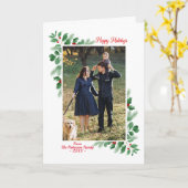 冬の紅葉ハッピーホリデー写真 カード (黄色い花)