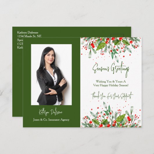 冬の紅葉ビジネスとフォトホリデー ポストカード (正面/裏面)