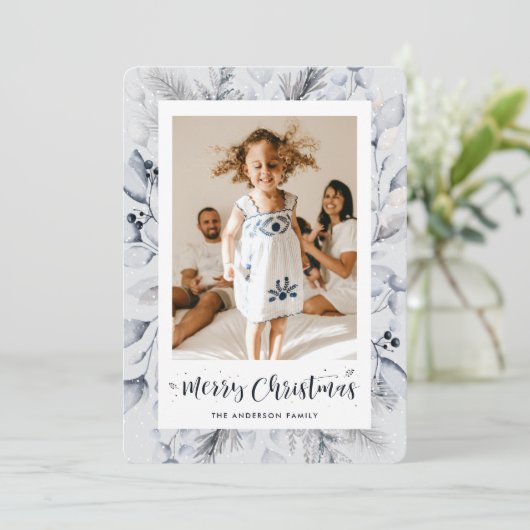 冬の紅葉フレーム写真メリークリスマスカード シーズンカード (スタンド正面)