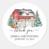 冬の納屋のクリスマスウェディング ラウンドシール (正面)