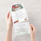 冬の納屋クリスマス雪 オールインワン招待状 (貼ってはがせる)