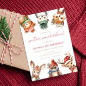 冬の素晴らしいウッドランド動物の誕生日パーティー 招待状