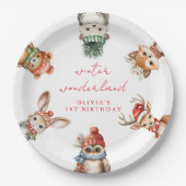 冬の素晴らしい森のクリスマスの誕生日 ペーパープレート (正面)