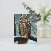 冬の素晴らしデジタルアートで角のフクロウ ポストカード (スタンド正面)