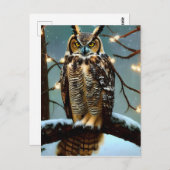 冬の素晴らしデジタルアートで角のフクロウ ポストカード (正面/裏面)
