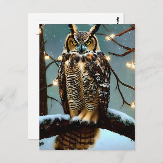 冬の素晴らしデジタルアートで角のフクロウ ポストカード (正面/裏面)