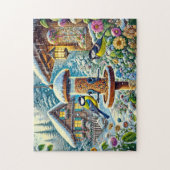 冬の素晴らし給餌場で2羽のティットの鳥 ジグソーパズル (縦)