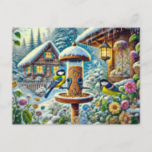 冬の素晴らし給餌場で2羽のティットの鳥