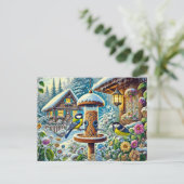 冬の素晴らし給餌場で2羽のティットの鳥 ポストカード (スタンド正面)