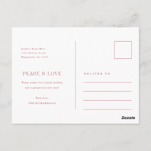 冬の素朴あいさつ家族の写真クリスマス ポストカード (裏面)