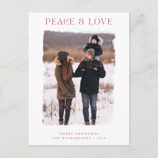 冬の素朴あいさつ家族の写真クリスマス ポストカード (正面)