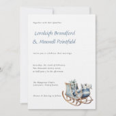 冬の素朴そり水の色結婚の 招待状 (正面)