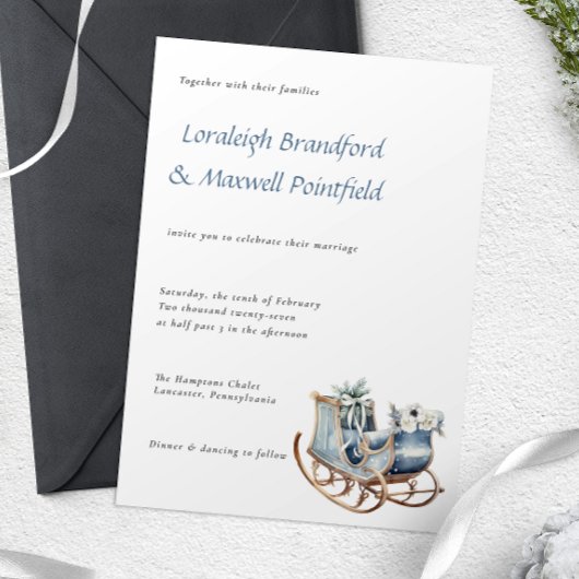 冬の素朴そり水の色結婚の 招待状