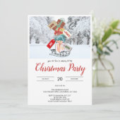 冬の素朴そり雪のクリスマスパーティの招待状 招待状 (スタンド正面)