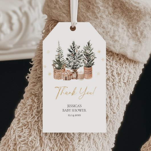冬の素朴なクリスマスツリー サンクス フェイバータグ ギフトタグ