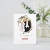 冬の素朴なグリーンウェディング フォト サンクス ポストカード (スタンド正面)