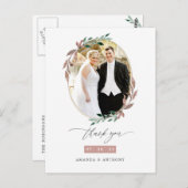 冬の素朴なグリーンウェディング フォト サンクス ポストカード (正面/裏面)