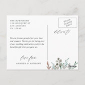 冬の素朴なグリーンウェディング フォト サンクス ポストカード (裏面)