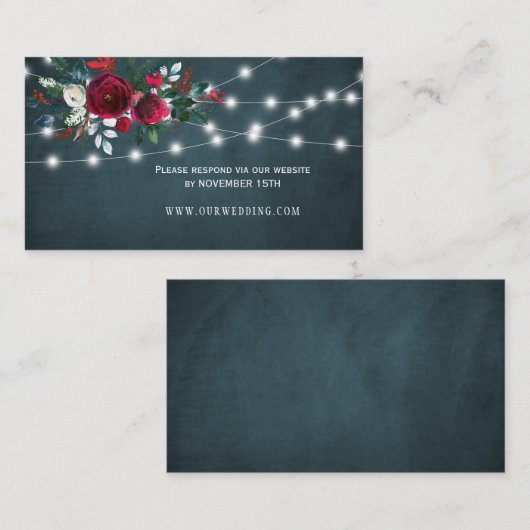冬の素朴なフローラ結婚のウェブサイトRSVP挿入 名刺 (正面/裏面)