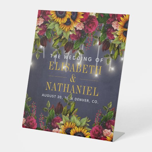 冬の素朴なフローラ結婚のカップルの名前は歓迎 台座サイン (正面)