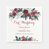 冬の素朴なブルゴーニュの松の緑の結婚フローラ スタンダードカクテルナプキン (正面)