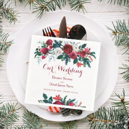 冬の素朴なブルゴーニュの松の緑の結婚フローラ スタンダードカクテルナプキン