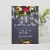 冬の素朴なライト海軍ブルゴーニュ結婚ー写真 セーブザデート (スタンド正面)