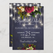 冬の素朴なライト海軍ブルゴーニュ結婚ー写真 セーブザデート (正面/裏面)