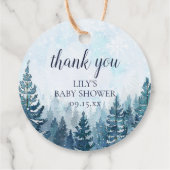 冬の素朴な松の木の森のベビーシャワー フェイバータグ (裏面)