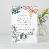 冬の素朴な松の木の植物ランプ ウェディング 招待状 (スタンド正面)