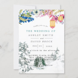 冬の素朴な松の木の植物ランプ ウェディング 招待状