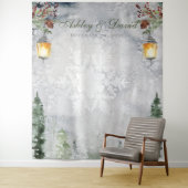 冬の素朴な松の木 ランタンのウェディング フォト タペストリー (インサイチュ)