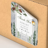 冬の素朴な松の木 ランタンの結婚式 感謝 スクエアシール