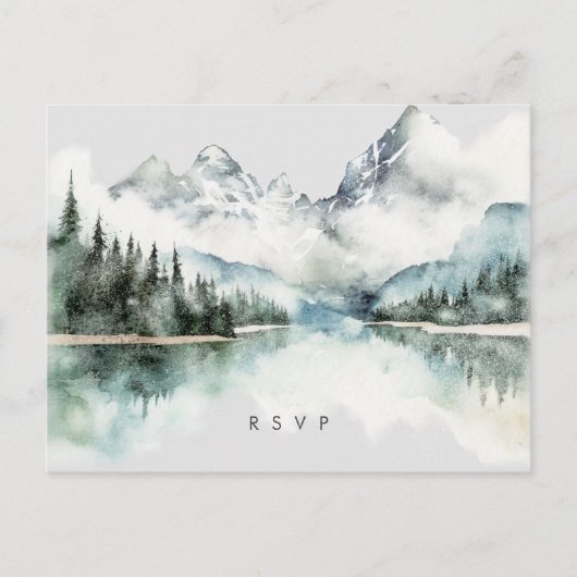 冬の素朴な森の湖の結婚式rsvpポストカード ポストカード (正面)