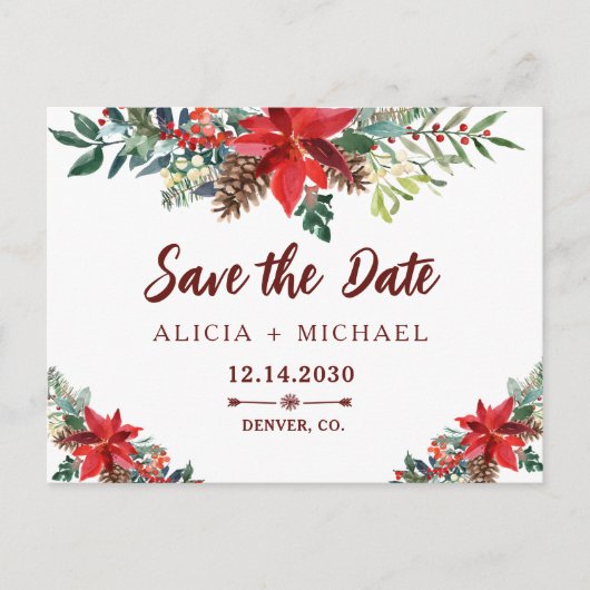 冬の素朴な植物結婚式は日付を除く 案内ポストカード (正面)