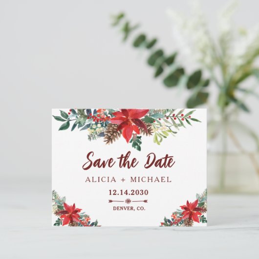 冬の素朴な植物結婚式は日付を除く 案内ポストカード (スタンド正面)