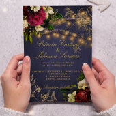 冬の素朴な照明フローラバーグンディ結婚ズ 招待状