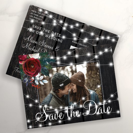 冬の素朴な納屋の救木の写真結婚date's 案内ポストカード