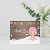 冬の素朴な雪片のピンクのサンキューカード サンキューカード (スタンド正面)