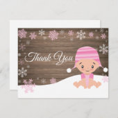 冬の素朴な雪片のピンクのサンキューカード サンキューカード (正面/裏面)