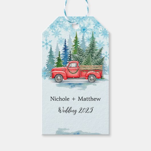 冬の素朴ウエディングトラックの好意 ギフトタグ (正面)