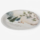 冬の素朴ウッドランドの赤ちゃんシャワーパーソナライズされた ペーパープレート (アングル)