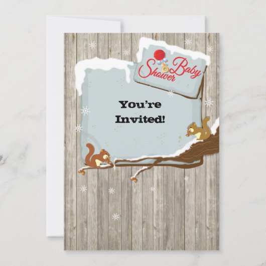 冬の素朴ウッドランドリスの赤ちゃんシャワー 招待状 (裏面)