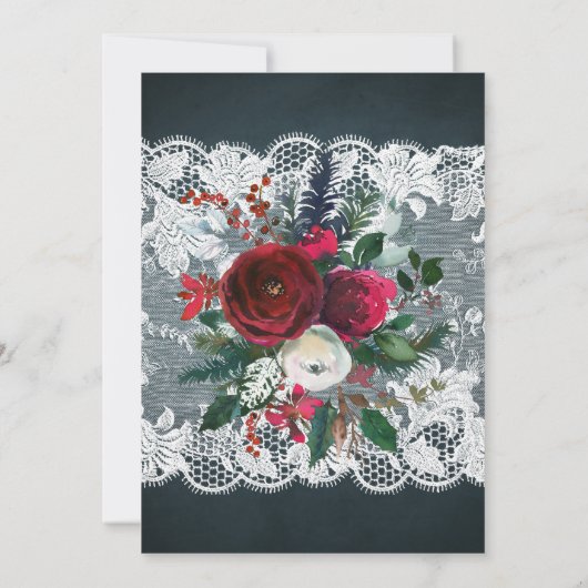 冬の素朴エレガントなフローラシックブライダルシャワー 招待状 (裏面)