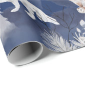 冬の素朴キツネ&フクロウのクリスマスプレゼント ラッピングペーパー (ロールコーナー)