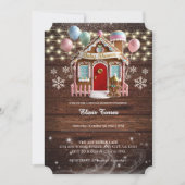 冬の素朴ギンガーブレッドハウスベビーシャワー 招待状 (正面)