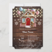 冬の素朴ギンガーブレッドハウスベビーシャワー 招待状 (正面)