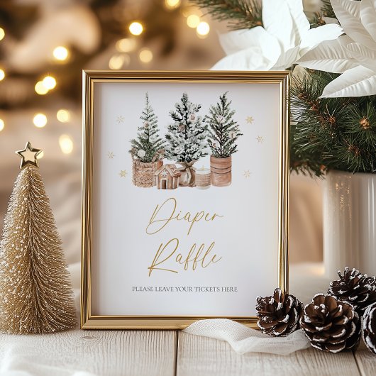 冬の素朴クリスマスツリーズおむつラッフル ポスター